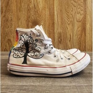 Converse All Star Sneaker High Top Shoes Women's Size‎ 7 White Hand Painted